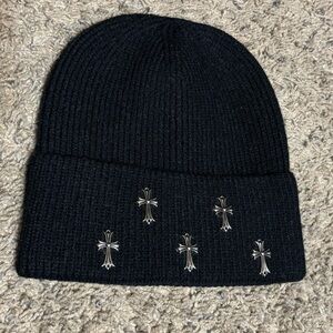Chrome Hearts Black Beanie with Silver Crosses